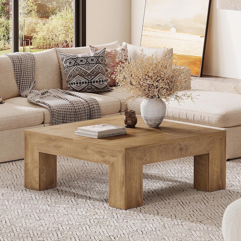 Farmhouse Square Coffee Table for Living Room, 39.37-Inch Low Large Center Tea Accent Table