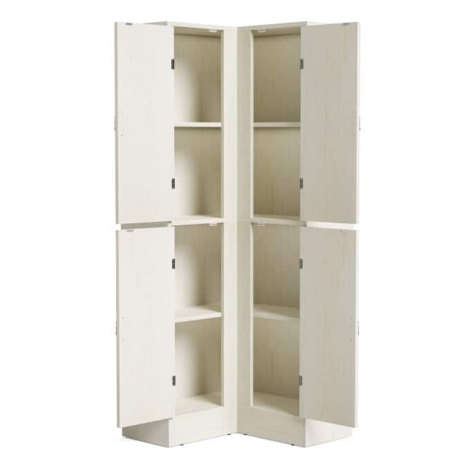 Chic 69-Inch White Corner Cabinet, L-Shaped Wooden Bookcase