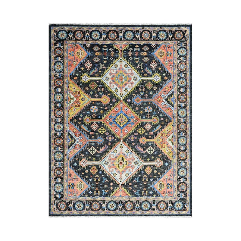 Hand Knotted Turkish Oushak Charcoal wool Arts & Craft Area Rug - 8' 11'' x 11' 11''