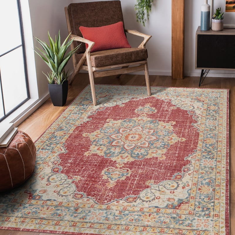 Copper Grove Lancaster Vintage Polyester Area Rug - 5'3" x 7'3" - Red