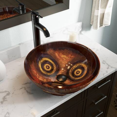 610 Glass Vessel Sink, Faucet, Pop-Up Drain in Antique Bronze