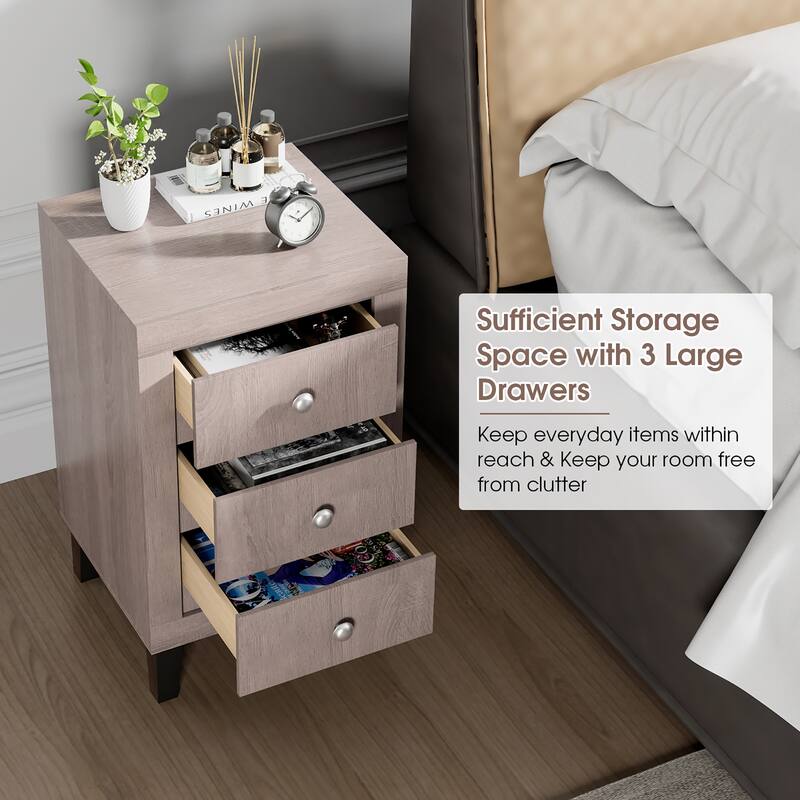 Costway Nightstand Sofa Side Coffee Table with 3 Drawer for Bedroom