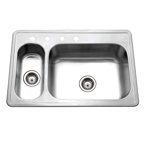 slide 2 of 7, Houzer Legend 33" Stainless Steel Topmount 4-hole 80/20 Small Left Double Bowl Kitchen Sink with Strainer & Grids - 33" x 22" Stainless Steel - 33" x 22"