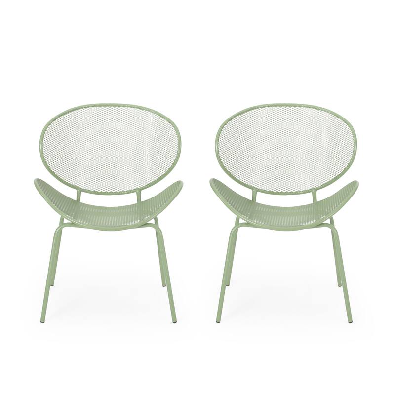 Roomfitters Elba Outdoor Curvaceous Iron Patio Chairs with Slat Design, Modern Metal Armchair, Set of 2