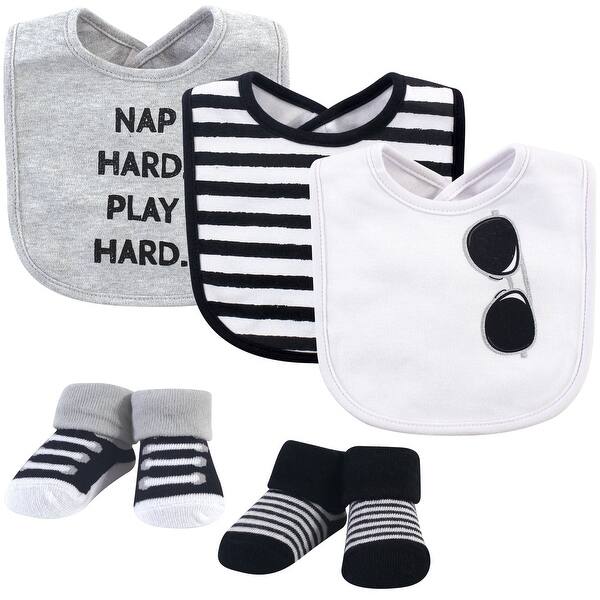 slide 1 of 1, Little Treasure Baby Boy Cotton Bib and Sock Set 5pk, Nap Hard, One Size - Nap Hard - One Size One Size - Nap Hard
