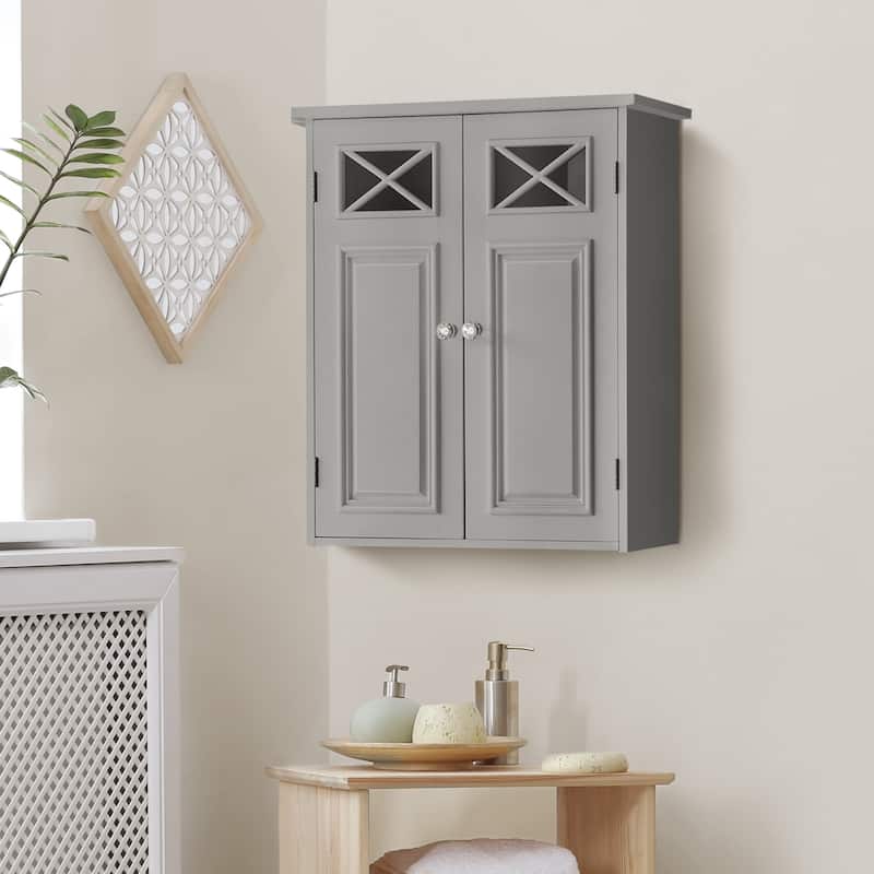 Teamson Home Dawson Removable Two-Door Wall Cabinet, Gray - Colored - Grey