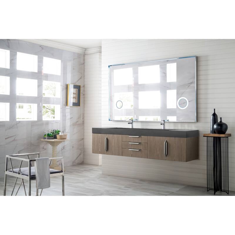 James Martin Vanities Mercer Island 72" Double Vanity, Ash Gray with Brushed Nickel Hardware