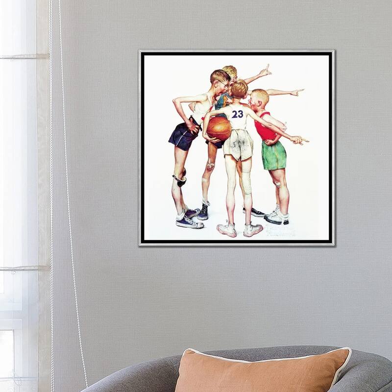 iCanvas "Oh yeah (Four Sporting Boys- Basketball)" by Norman Rockwell Framed