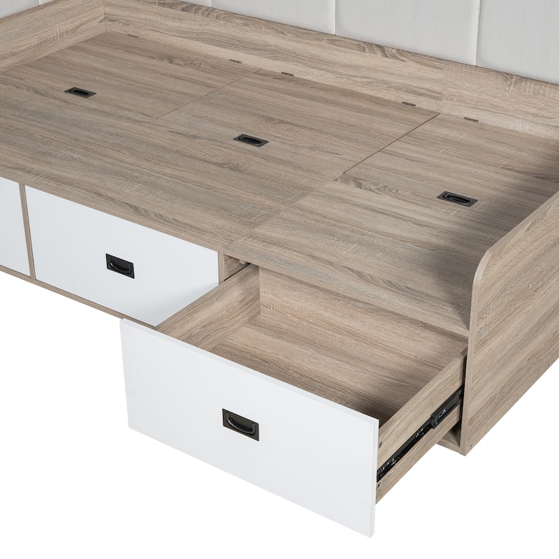 Modern Style Daybed with Three Drawers and Three Storage Compartments for Bedroom