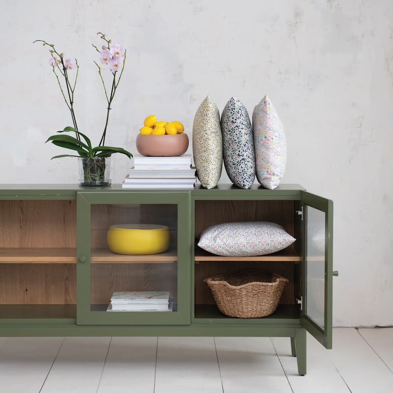 Wood Sideboard with Glass Doors and Oak Veneer Interior - 59.06"L x 15.75"W x 31.5"H