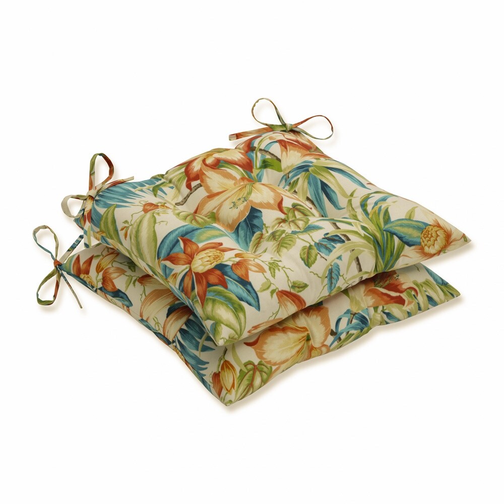 Pillow Perfect Outdoor Indoor Botanical Glow Tiger Lily Blue Wrought Iron Seat Cushion Set of 2