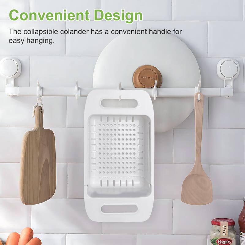 Extendable Colander Strainer Over the Sink, Retractable Kitchen Sink Basket, Plastic Food Strainers