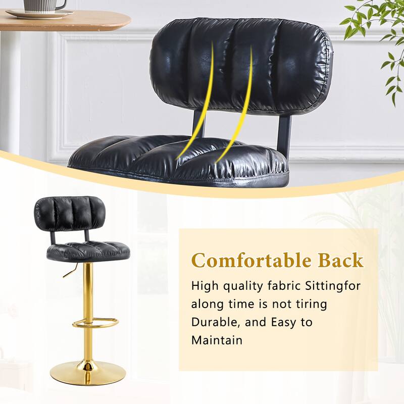 Adjustable Height Swivel Bar Stools Set of 2, PU Leather Upholstered Bar Stools, Dining Chairs with Metal Base & Footrest