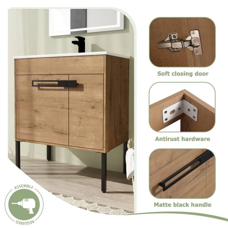 30" FreeStanding Bathroom Vanity with Sink, Floor Stand Bathroom Vanity with Soft Close Door and Adjustable shelf