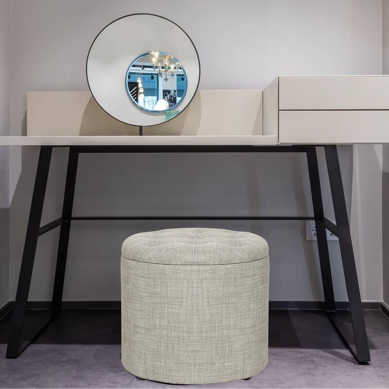 Adeco Round Footstool with Removable Lid Footrest Storage Ottomans