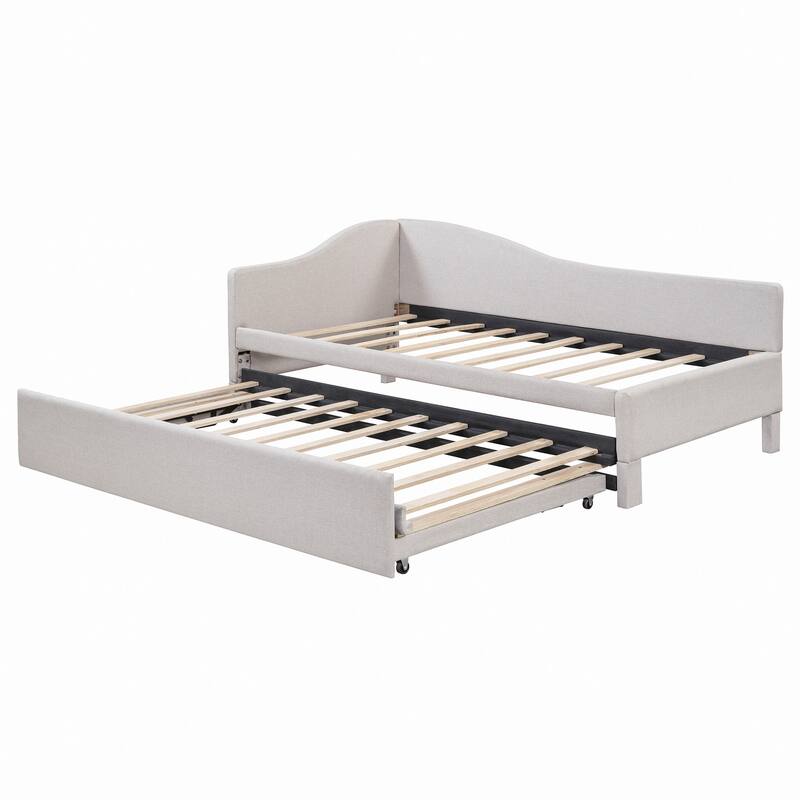 Upholstered L-Shaped Daybed with Pop Up Trundle,Perfect for Multiple Rooms