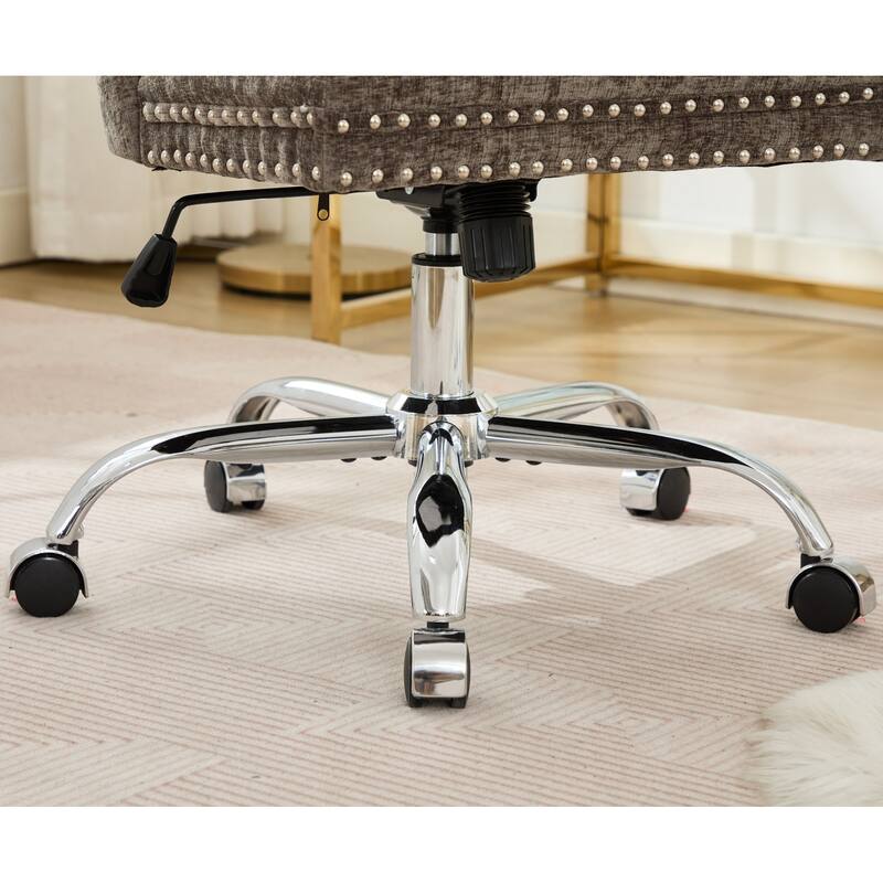 Modern Chenille Upholstered Tufted Button Office Chair with Metal Base, Adjustable Desk Chair Swivel Office Chair, Gray
