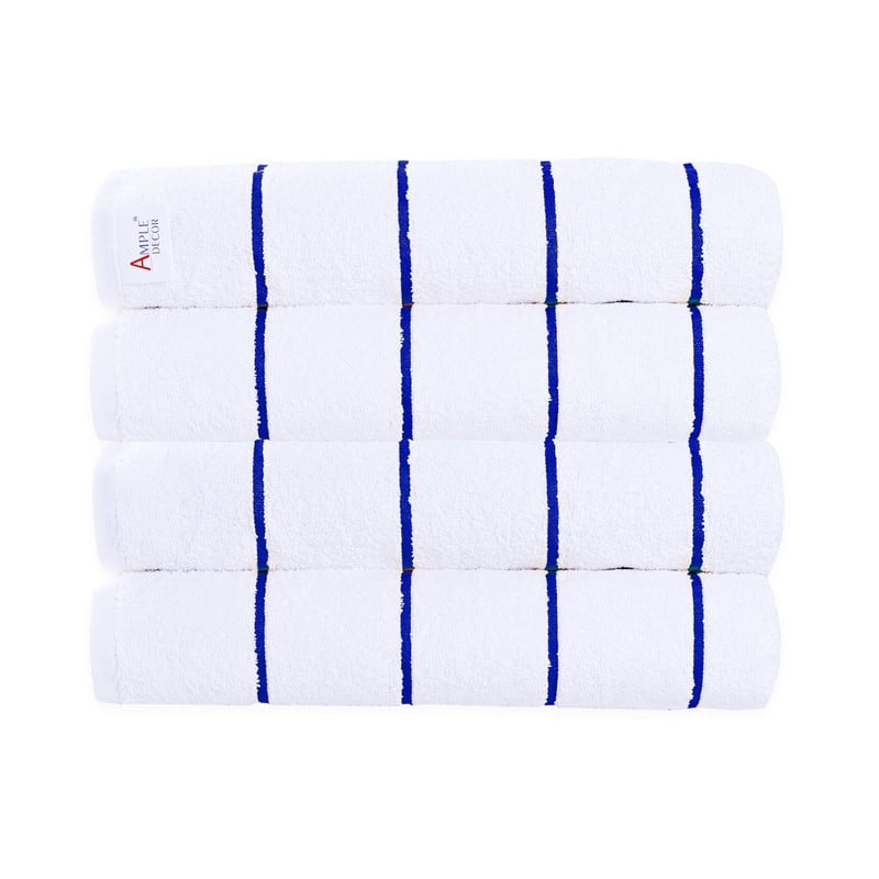Superior Cotton Beach Towel Cabana Striped by Ample Decor- Pack of 4 - 30" x 68" - Navy/White