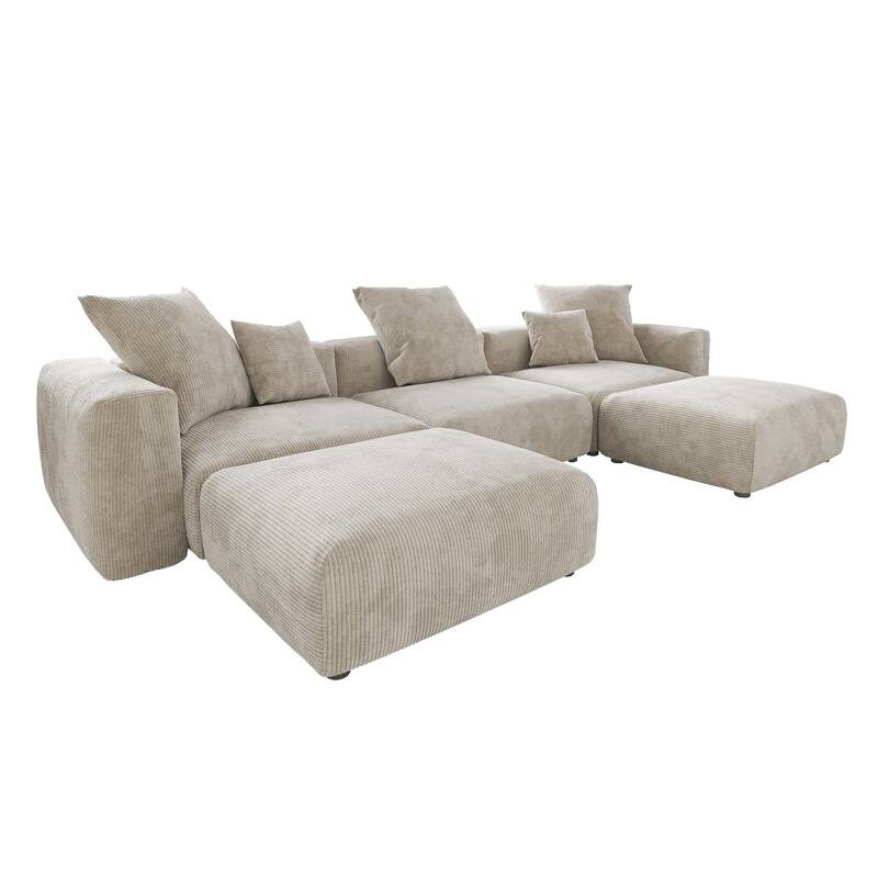 141''Modular Sectional Sofa, Corduroy 5 Seater Upholstered Sofa Couch with 5 Pillows, Convertible Couch Deep Seat Couches