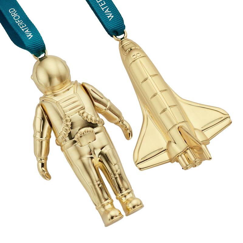 Waterford Christmas Spaceman & Rocket Golden Ornament Set