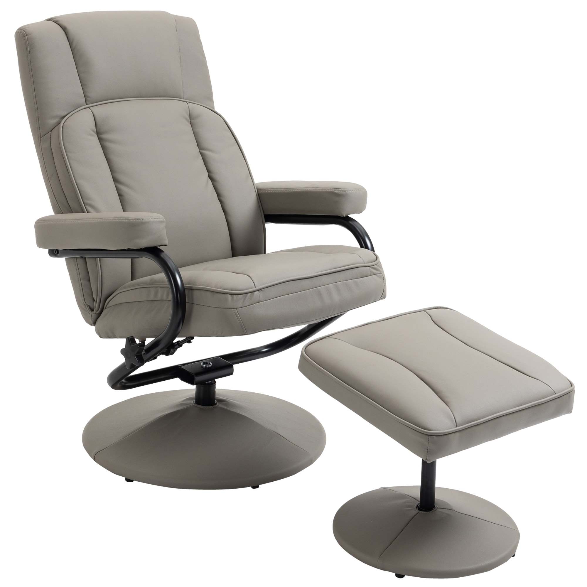 Manual Recliner with Swivel and Ottoman Footrest, PU Leather Armchair for Office and Bedroom, Adjustable Backrest and Comfort