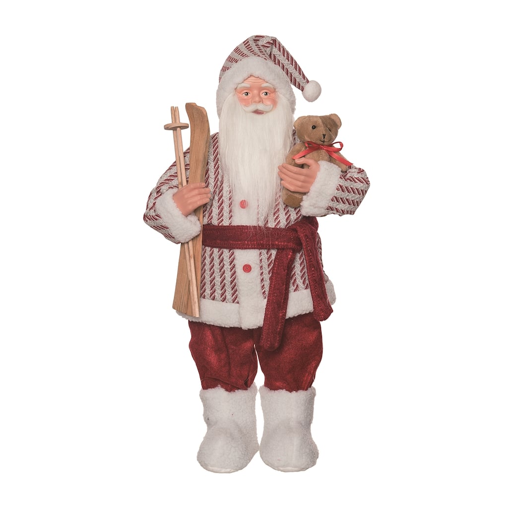 Transpac Fabric 24 in. Multicolor Christmas Ticking Stripe Country Santa