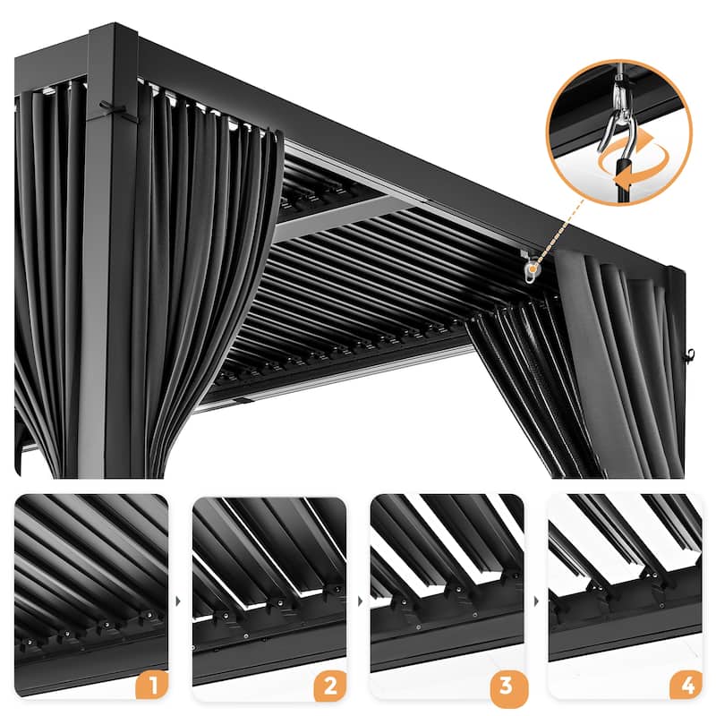 10 ft. x 13 ft. Aluminum Louvered Pergola with Adjustable Roof and Curtains