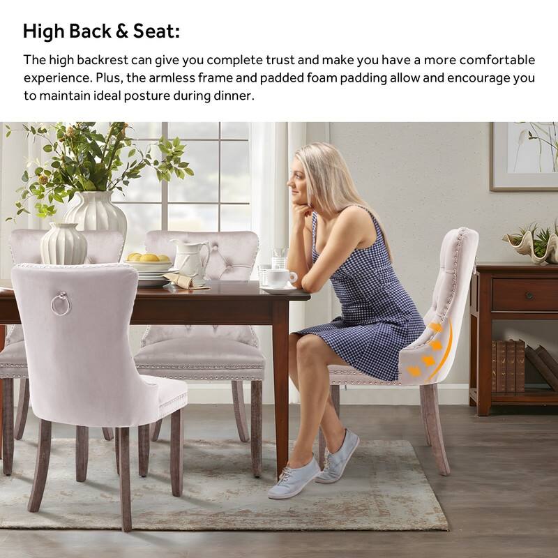 Solid Wood Velvet Upholstered Dining Chair Set of 2