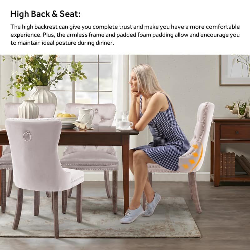 Solid Wood Velvet Upholstered Dining Chair Set of 6