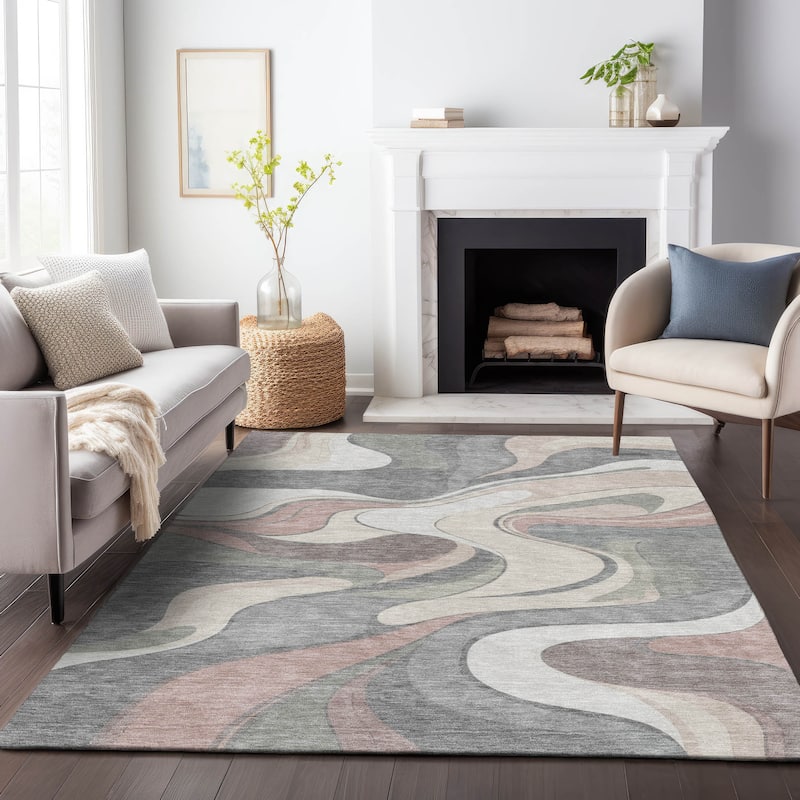 Machine Washable Indoor/Outdoor Soft Contemporary Chantille Rug