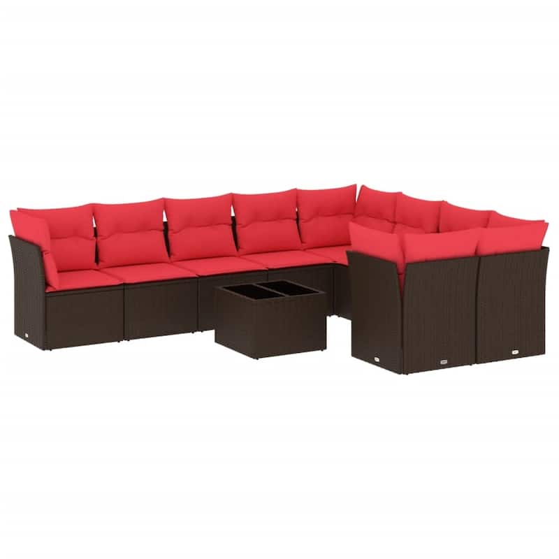 vidaXL 9/10 Piece Patio Sofa Set with Cushions Black/Brown/Gray Poly Rattan - 21.7 x 24.4 x 27.2
