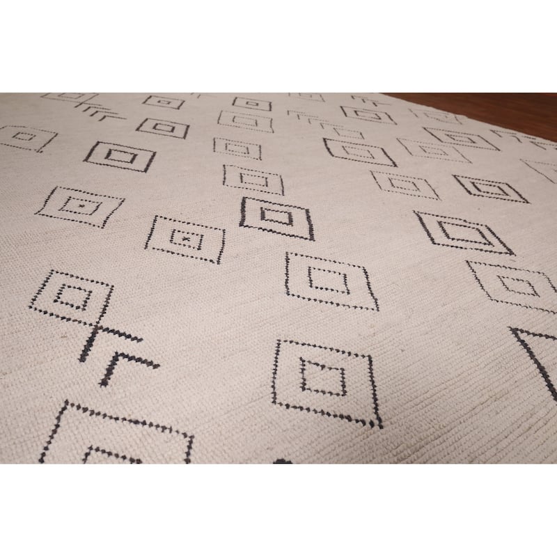 Geometric Moroccan Oriental Large Area Rug Hand-Knotted Wool Carpet - 9'9"x 14'5"