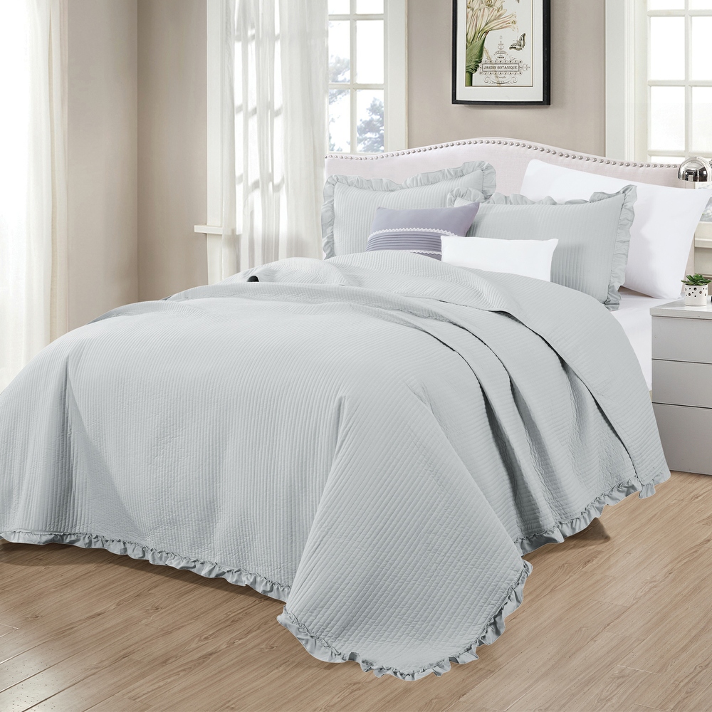 Great Bay Home Ruffle Skirt Solid Quilt Set