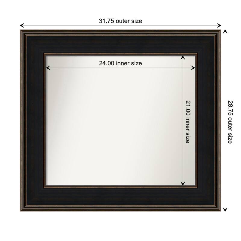 Mezzanine Espresso Framed Non-Beveled Custom Wall Mirror, Bathroom Vanity Mirror - Outer Size: 31.75 x 28.75