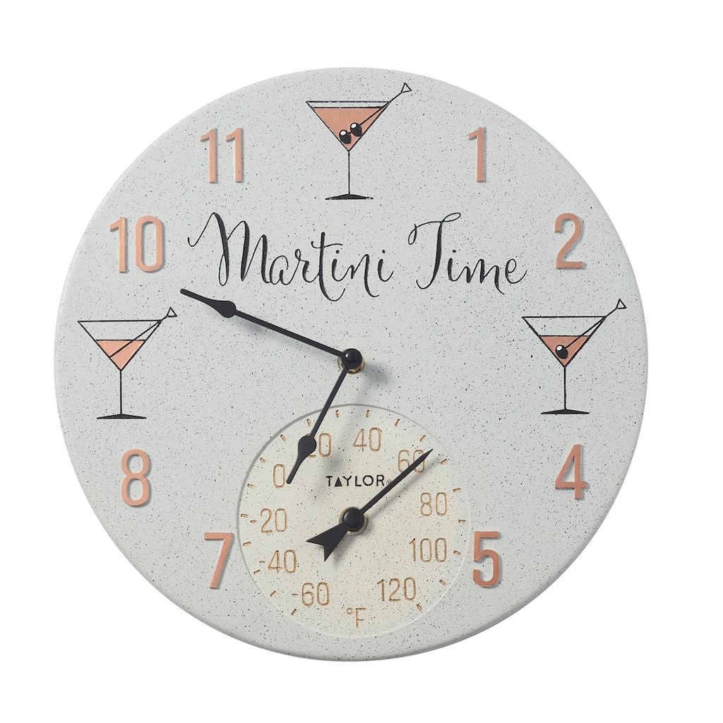 Taylor Precision Products Martini Time Outdoor Clock Thermometer - 14 in