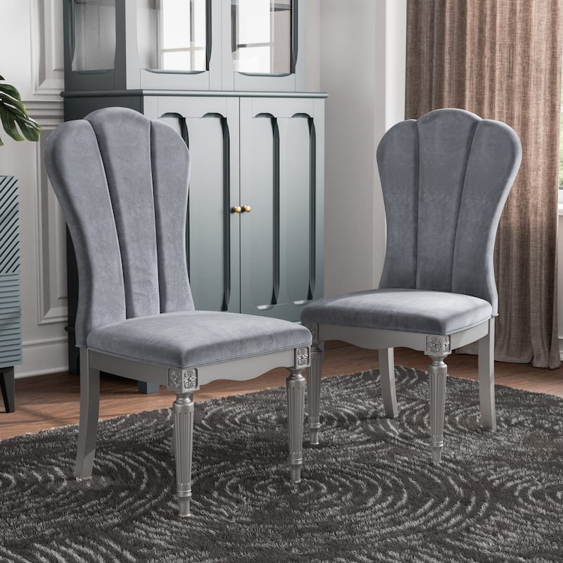 Furniture of America Seabliss Glam Solid Wood Dining Chairs (Set of 2) - Silver