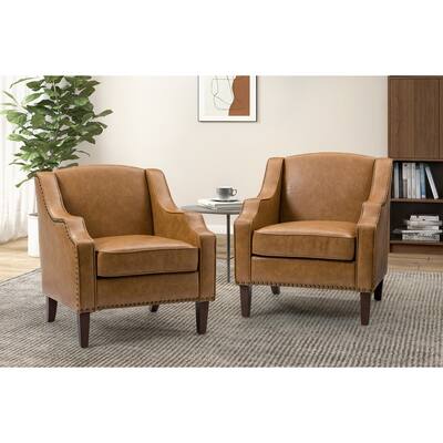 Lucretius Contemporary and Classic Leather Armchair with Nailhead Trim Set of 2 by HULALA HOME