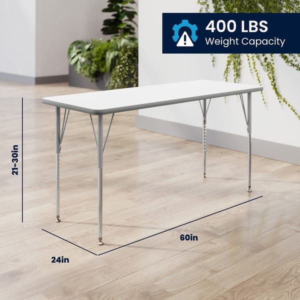 dimension image slide 4 of 6, Commercial Adjustable Height Rectangular Activity Table-Standard Legs