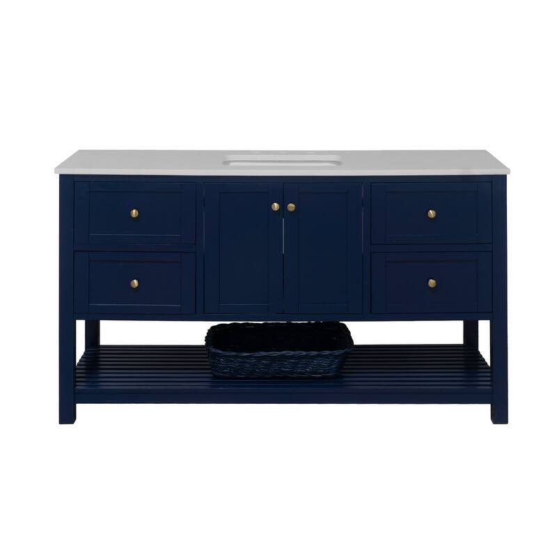 KitchenBathCollection Lakeshore 60" Single Bathroom Vanity with Engineered White Top