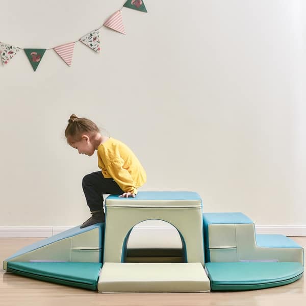 slide 2 of 8, Soft Climb and Crawl Foam Playset 9 in 1,Safe Soft Foam Nugget Block for Infants, Preschools,Toddlers,Kids Crawling and Climbing