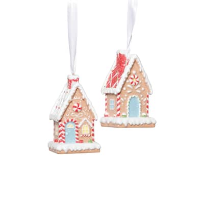 Gingerbread House Christmas Ornaments, 6 Hanging Pieces (3 Sets of 2 Assorted)