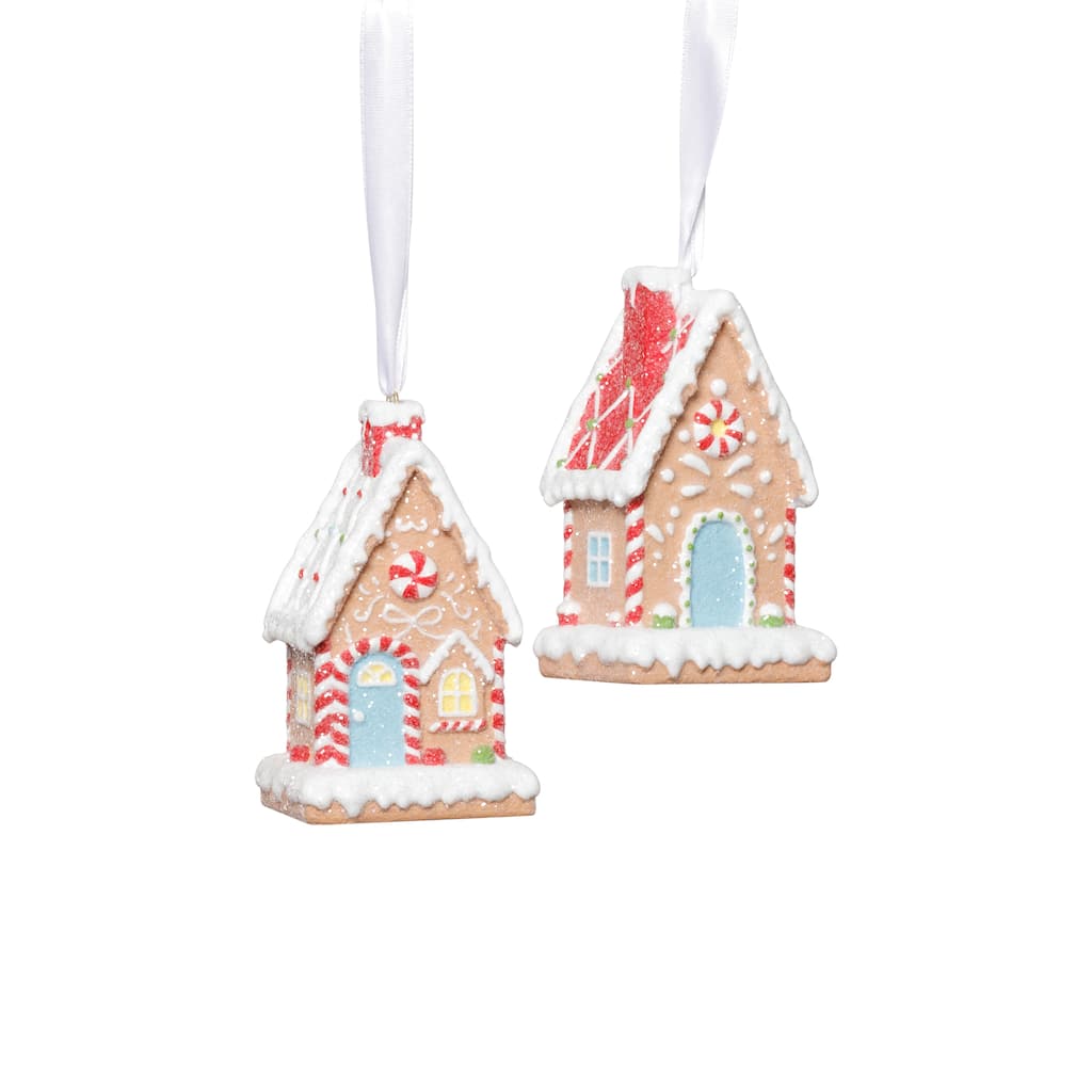 Gingerbread House Christmas Ornaments, 6 Hanging Pieces (3 Sets of 2 Assorted)