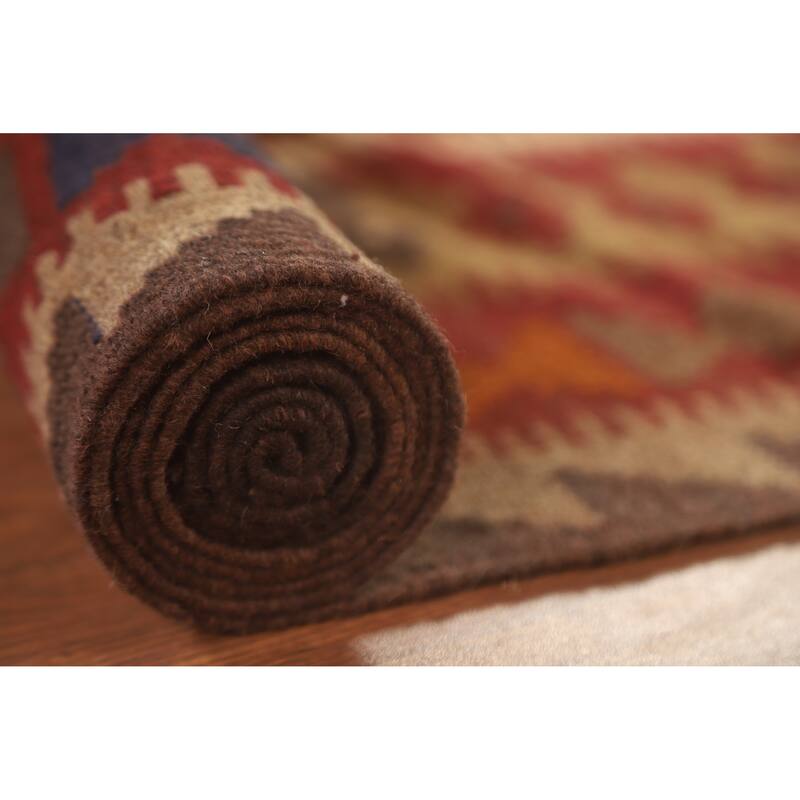 Multi-Color Kilim Oriental Area Rug Hand-woven Reversible Wool Carpet - 7'0" x 9'7"