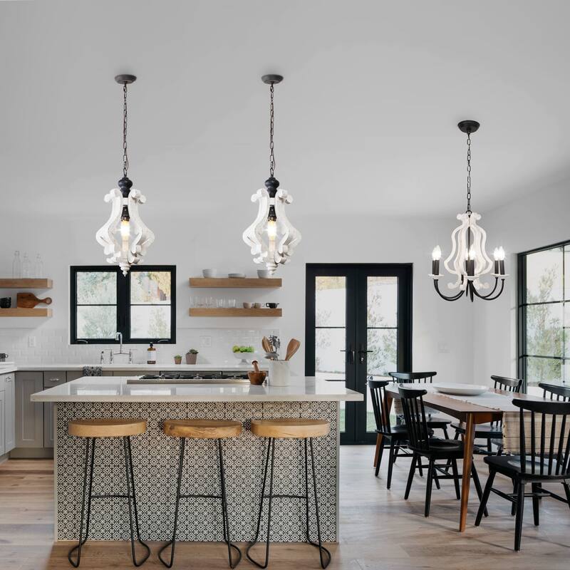 Oaks Aura Rustic Wood Pendant Light Kitchen Island Light, Farmhouse Hallway Chandelier, Dining Pendant Light
