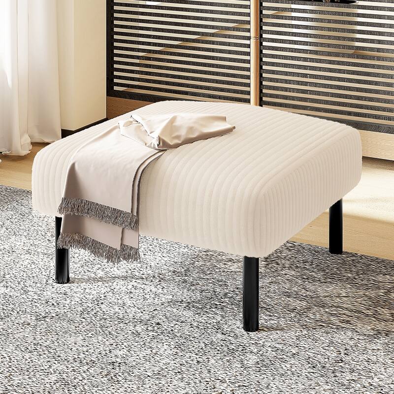 HOMEFUN Corduroy Upholstered Mid-century Modern Square Wood Frame Ottoman with Soft Padded Seat - Beige