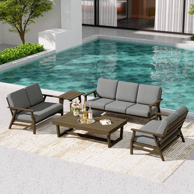 Teak Outdoor Seating Set with Daybed & Tables.