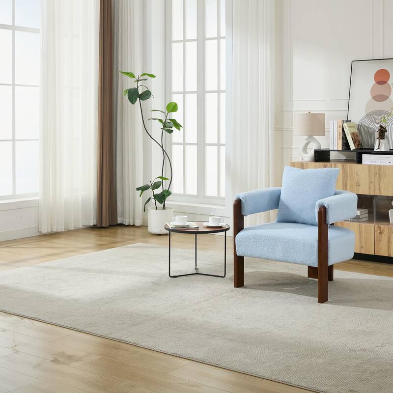 SEYNAR Modern Teddy Upholstered Fabric Round Armchair with pillow