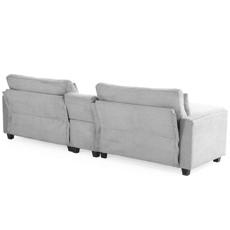 Oversized Corduroy Upholstered Sofa with a Removable Ottoman & 4 Pillows