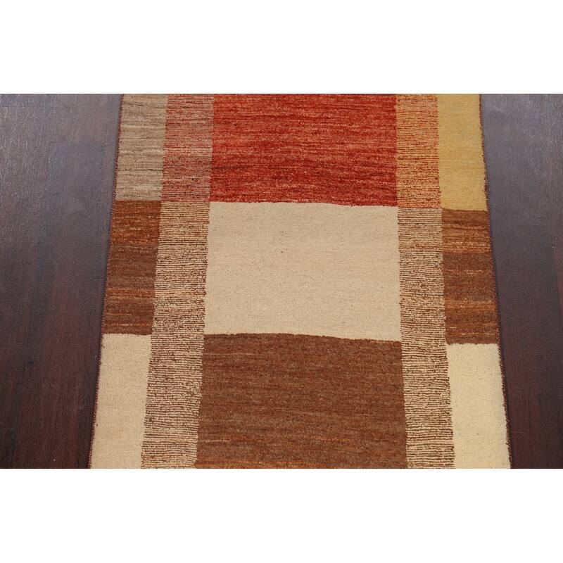 Modern Gabbeh Kashkoli Oriental Long Wool Runner Rug Hand-knotted - 2'7" x 16'2"