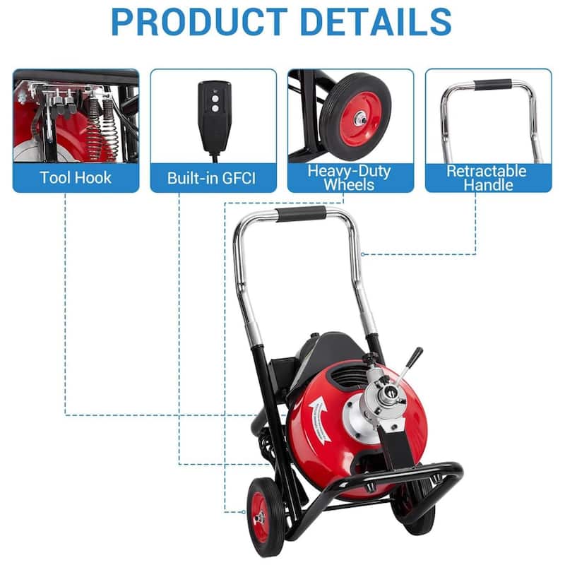 75FT 3/8 Inch Electric Drain Cleaner Machine for Sink, Toilet & Sewer